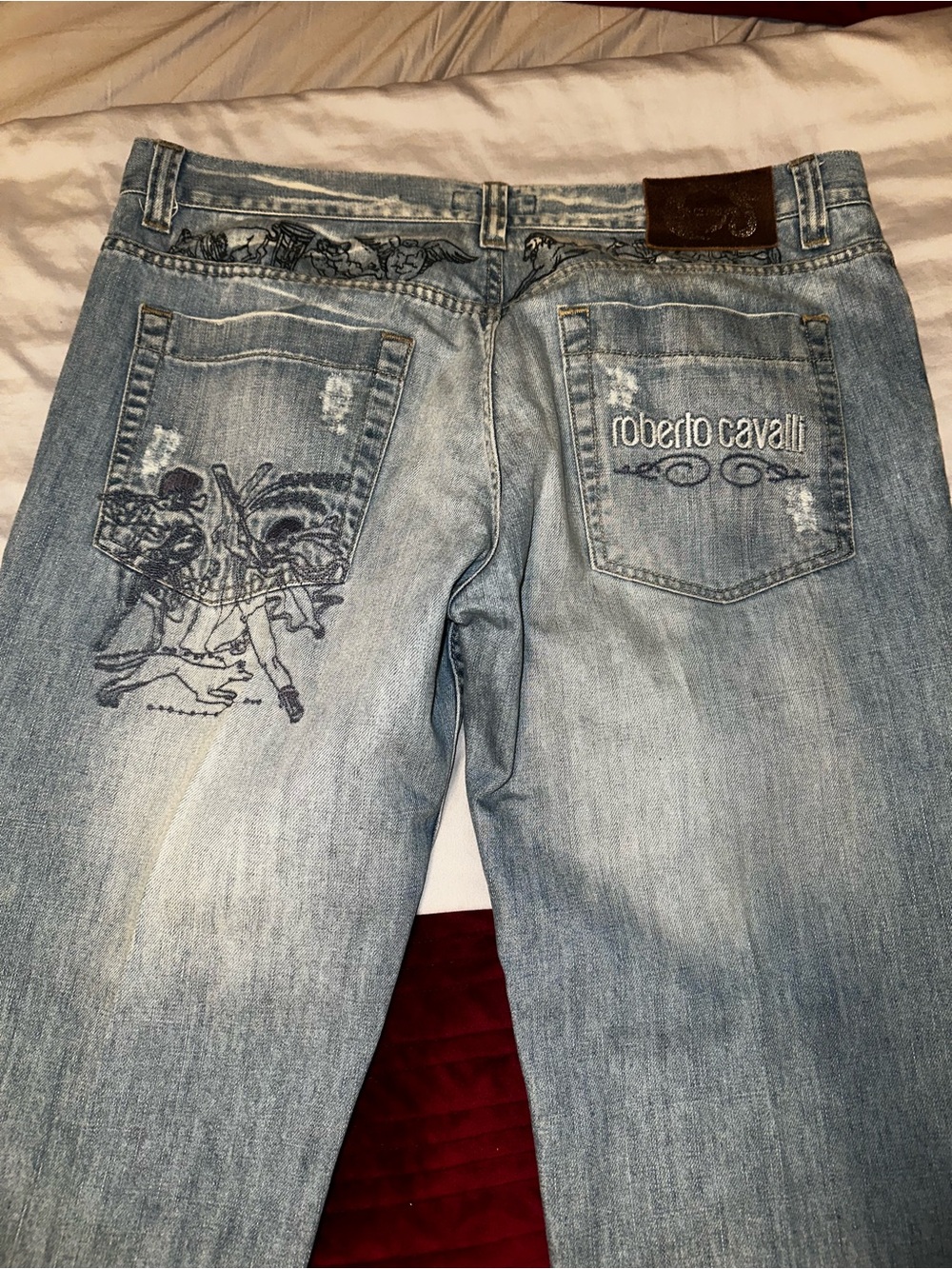 Roberto Cavalli Light Blue Embroidered Straight Jeans size 38x36 Y2K